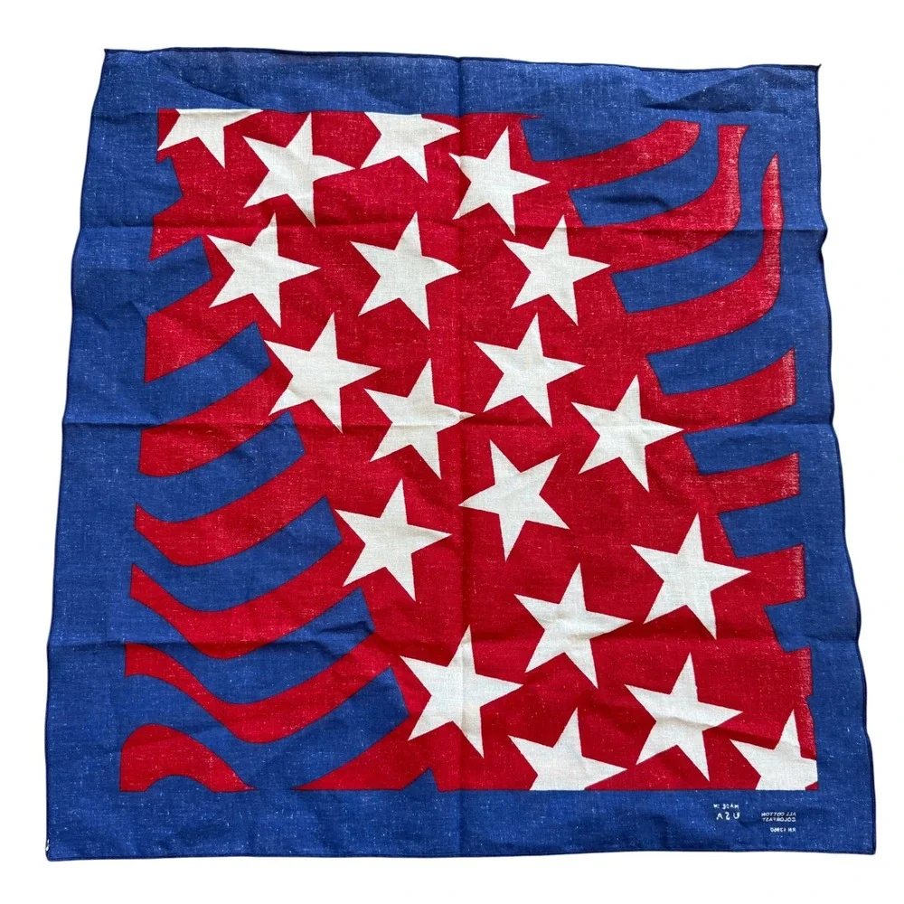 Vintage Made in USA Stars and Stripes Cotton Bandana Red White Blue Patriotic